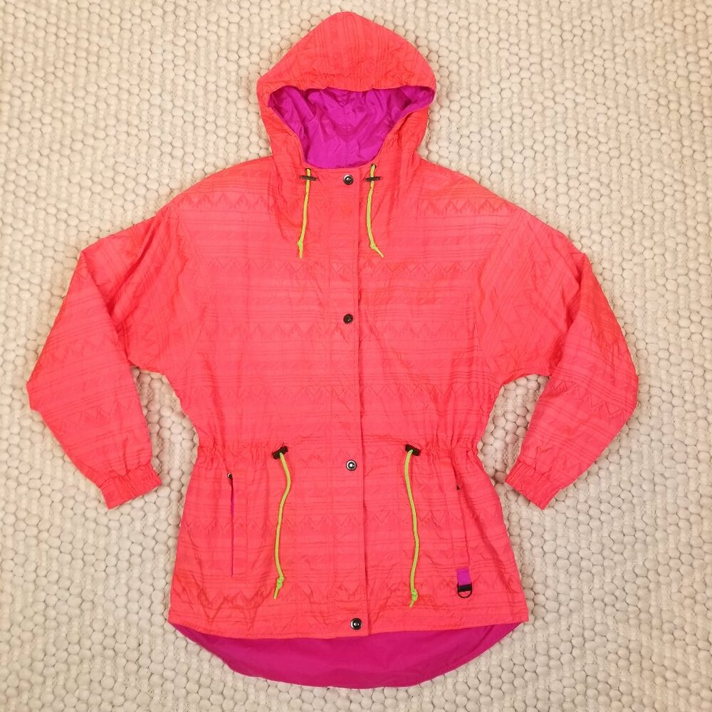 Skyr Vintage 80's Neon Lightweight Windbreaker Ski Jacket Orange Sz 8 - Picture 7 of 11